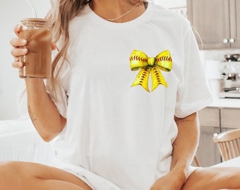 Coquatte Softball Bow Pocket Shirt, Fall Coquette Softball Bow Shirt, Retro Softball Shirt, Softball Bow Shirt, Softball Mom, Game Day Shirt
