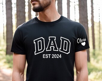 Custom Dad Shirt with Kid Name on Sleeve, Fathers Day Shirt, Gifts for Dad,Personalized Dad Shirt,New Dad Tee,Fathers Day Gift, New Dad Gift