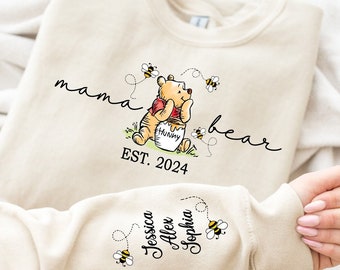 Custom Mama Bear Sweatshirt,Mama Est with Kids Name on Sleeve Sweatshirt, Personalized Mom Sweatshirt, Nana, Grandma, Gigi,Mothers Day Shirt
