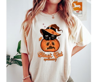 Comfort Colors Halloween Black Cat Shirt,Halloween Shirt,Halloween Cat Shirt,Cat Mom Gift,Black Cat Salem Apothecary Shirt,Cat Lover Gift