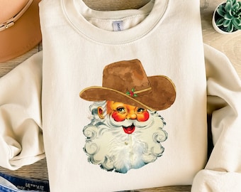 Cowboy Vintage Santa Sweatshirt,Christmas Sweatshirt, Funny Vintage Santa Shirt,Christmas Sweatshirt for Woman,Vintage Christmas Santa Shirt
