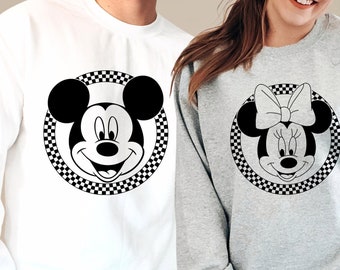 Retro Disney Sweatshirts, Mickey Checkered Shirt, Family Shirts, Minnie Mouse Shirt, Gift Disneyland Tee, Disneyworld Tee,Vintage Disneyland