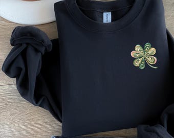 St Patricks Day Shamrock Glitter Pocket Sweatshirt,Four Leaf Clover Shirt, St. Patricks Day Glitter Shamrock Shirt,Womens Patricks Day Shirt