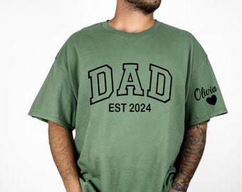 Comfort Colors Custom Dad Shirt with Kid Name on Sleeve, Fathers Day Shirt,Gifts for Dad,Personalized Dad Shirt,New Dad Tee,Fathers Day Gift