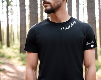 Custom Dad Shirt With Kid Names on Sleeve, Personalized Dad Shirt, Dad Est Shirt, New Dad Gift, Fathers Day Shirt, Gift for Dad, Daddy Shirt
