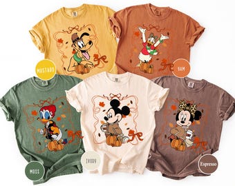 Comfort Colors Mickey and Friends Fall Shirt,Autumn Disney Bow Shirt,Cozy Season Mickey Shirt,Family Vacation Shirt,Mickey Minnie Fall Shirt