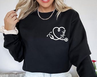 Custom Nurse Sweatshirt, Personalized Sweater,Nurse Pocket Name Shirt,Nurse Life Shirt,Nurse Sweatshirt, New Nurse Gift,Registered Nurse Tee