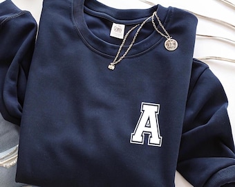 College Style Alphabet Initial Sweatshirt, Letter Name Sweatshirt, Initial Letter Varsity Shirt, Personalized A-Z Letter Sweater,College Tee
