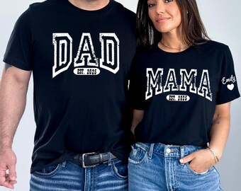 Custom Dad and Mama Shirt with Kid Name on Sleeve,Personalized Dad Shirt,Fathers Day Shirt, New Dad Shirt, Custom Dad Est Shirt,Gift for Dad