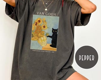 Comfort Colors Van Gogh Cat Shirt,Van Gogh Irises Cat Shirt,Black Cat Sunflowers Shirt,Funny Cat Shirt,Van Gogh Irises Shirt,Funny Cat Shirt