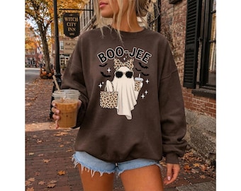 Boo-Jee Ghost Sweatshirt, Leopard Ghost Tee, Ghost Coffee Shirt, Funny Fall Sweatshirt, Boojee Shirt, Girly Halloween Tee, Leopard Ghost Tee