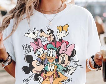 Comfort Colors Retro Mickey and Friends Signatures Shirt,Magical Shirt,Disney Characters Shirt,Mickey & Co Gift Tee, Disney Mouse Head Shirt