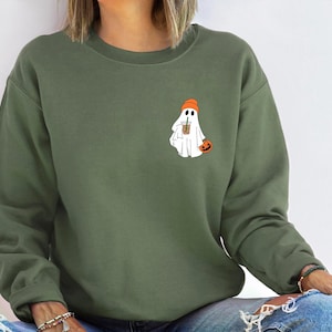 Cute Ghost Drinking Coffee Sweatshirt,Ghost Ice Coffee,Spooky Season,Fall Coffee Lover Sweatshirt,Halloween Party Shirt,Fall Graphic Shirt