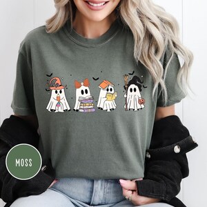 Comfort Color Halloween Ghosts Reading Book Shirt,Halloween Ghost Shirt, Halloween Reader Gift Shirt,Book Club Shirt,Teacher Halloween Shirt