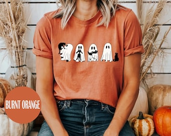 Ghost Cat Shirt, Cute Cat Lovers Shirt, Retro Ghost Halloween Shirt, Halloween Cat Shirt, Spooky Season Gift, Cute Ghost Black Cats Shirt