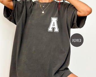 Comfort Colors College Style Alphabet Initial Shirt,Letter Name Shirt,Initial Letter Varsity Shirt,Personalized A-Z Letter Shirt,College Tee