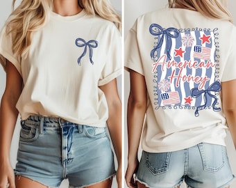 American Honey Coquette Shirt,4th of July Patriotic Shirt,American Tee,Independence Day Shirt, Girly Memorial Day Shirt, Vintage USA Shirt