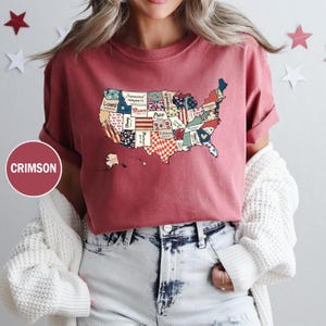 Chemise de carte des Etats-Unis d'Amérique rétro couleurs confort, chemise de carte des Etats-Unis de vers de la Bible, chemise fille américaine, chemise de l'indépendance, chemise 4 juillet, chemise américaine