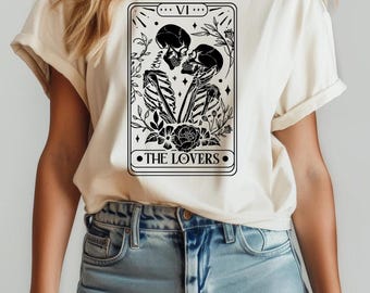 The Lovers Skeleton Tarot Card Shirt, Skeleton Halloween Shirt, For Tarot Card Lovers On Valentines Day, Skeleton Lovers Tarot Card Shirt