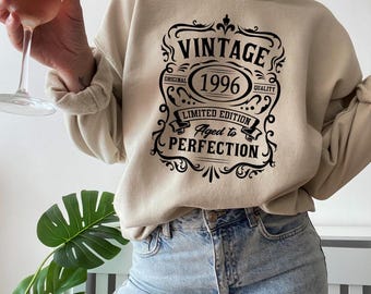 Vintage 1996 Sweatshirt, 1996 Sweatshirt, Birthday Sweater, 1996 Birthday Year Number Sweat for Women, Birthday Gift, 30th Birthday Sweater