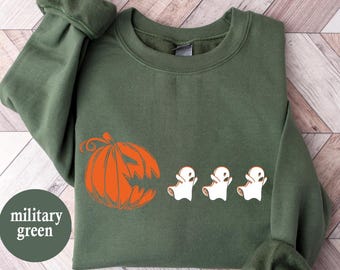 Pumpkin Ghost Halloween Sweatshirt,Ghost Pumpkin Shirt, Cute Ghost Shirt,Spooky Season,Halloween Ghost Shirt,Halloween Shirt,Retro Halloween