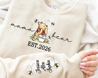 Sudadera personalizada para mamá osa, Sudadera con el nombre de los niños en la manga, Sudadera personalizada para mamá, Abuela, Gigi, Camiseta del Día de la Madre