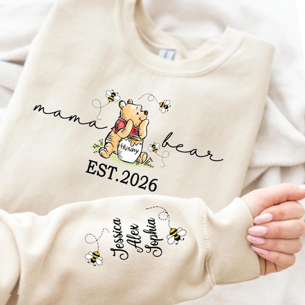 Custom Mama Bear Sweatshirt,Mama Est with Kids Name on Sleeve Sweatshirt, Personalized Mom Sweatshirt, Nana, Grandma, Gigi,Mothers Day Shirt
