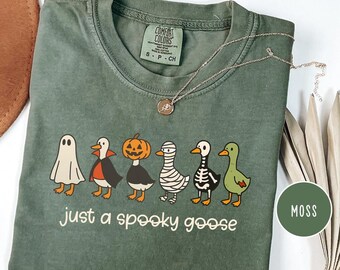 Comfort Colors Just a Spooky Goose Sweatshirt Funny Silly Goose Halloween Shirt,Halloween Girls Shirt, Spooky Season Shirt,Ghost Goose Shirt