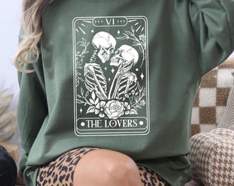 The Lovers Skeleton Tarot Card Sweatshirt, Skeleton Halloween Shirt,For Tarot Card Lovers On Valentines Day,Skeleton Lovers Tarot Card Shirt