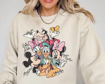 Retro Mickey and Friends Signatures Sweatshirt, Magical Shirt, Disney Characters Shirt, Mickey & Co Gift, Disney Tee Disney Mouse Head Shirt