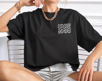 Comfort Color Pocket Birthday Shirt, 1995 College Style Number Shirt, 1995 Birthday Year Number Shirt for Women, Birthday Gift, 0th Birthday