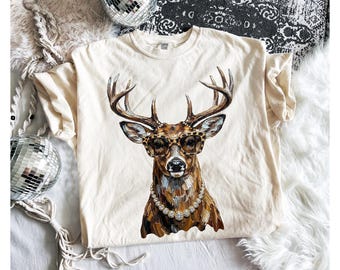 Comfort Colors Glam Whitetail Deer Shirt, Fashion Whitetail Deer Shirt, Coquette Whitetail Deer Design, Trendy Animal Shirt, Glam Deer Shirt