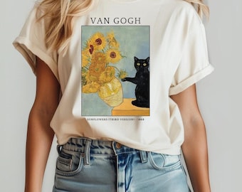 Van Gogh Cat Shirt, Van Gogh Irises Cat Shirt,Black Cat Sunflowers Shirt, Funny Cat Shirt,Ladies Shirt,Van Gogh Irises Shirt,Funny Cat Shirt