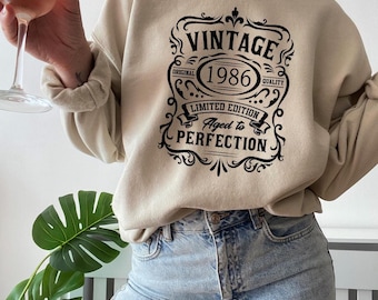 Vintage 1986 Sweatshirt, 1986 Sweatshirt, Birthday Sweater, 1986 Birthday Year Number Sweat for Women, Birthday Gift, 40th Birthday Sweater