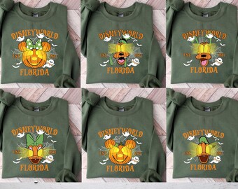 Vintage Halloween Pumpkin Disneyland Sweatshirts, Mickey and Friends Pumpkin Shirt,Disneyworld Halloween Shirt, Disney Halloween Group Shirt