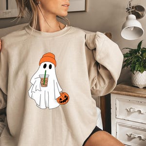 Cute Ghost Drinking Coffee Sweatshirt,Ghost Ice Coffee,Spooky Season,Fall Coffee Lover Sweatshirt,Halloween Party Shirt,Fall Graphic Shirt