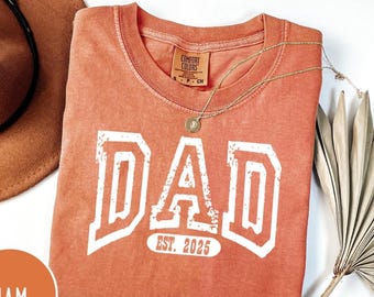 Comfort Colors® Custom Dad Shirt with Kid Name on Sleeve, Personalized Dad Shirt, Fathers Day Shirt,New Dad Shirt, Custom Dad Est Shirt