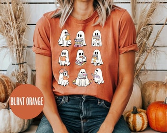 Cute Ghost Reading Book Halloween Shirt, Teacher Librarian Halloween Sweatshirt, Halloween Family Shirt, Trendy Halloween Shirt,Ghost Shirt