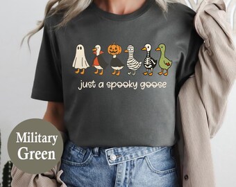 Just a Spooky Goose Shirt, Funny Silly Goose Halloween Shirt, Halloween Girls Shirt, Spooky Season Shirt, Goose Shirt, Ghost Goose T-Shirt