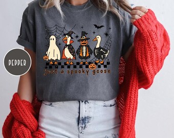 Comfort Colors Just a Spooky Goose Halloween Shirt,Goose Lover Shirt,Goose in Halloween Shirt,Ghost Goose Shirt,Funny Goose Shirt,Spooky Tee