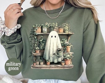Funny Plant Ghost Sweatshirt, Halloween Plant Shirt, Plant Lover Gift, Cute Ghost Shirt, Ghost Crewneck Sweatshirt, Spooky Gardener Shirt