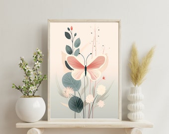 Abstract Botanical Butterfly Print, 300 DPI, Instant Download, Digital Wall Art, [B]