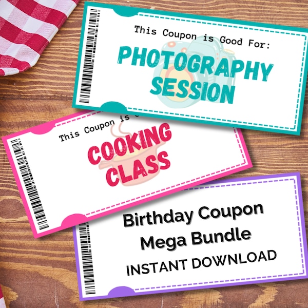 Birthday Coupon Mega Bundle for 10th Birthday to 70th Birthday Kids Reward Coupon Book Aesthetic Teen Gift Certificate Instant Download