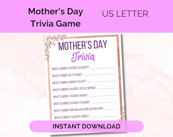 Fun Mother's Day Game | Printable Trivia for Mom & Grandma | Instant Download | Family Bonding Activity
