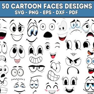 Cartoon Emotion Faces SVG Bundle, Kawaii Face SVG, Cute Funny Face SVG, Emoji face, cartoon face clipart, comics face, png, silhouette