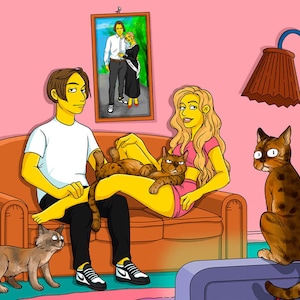 SALE!!! Simpsons portrait Fathers day gift, Simpsonized caricature art, Turn me the Simpsons digital drawing, Custom yellow watercolor home