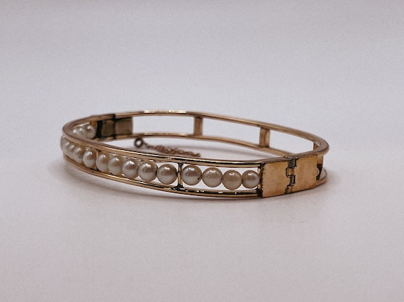 Vintage Gold and Pearl Bangle - image 3