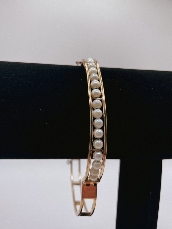 Vintage Gold and Pearl Bangle - image 2