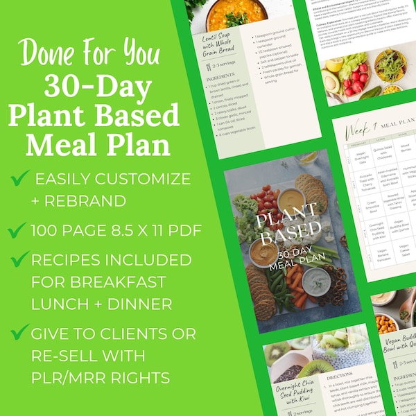 PLR Healthy Recipes Meal Prep, MRR Vegan Recipe Book, Plant Based Meal Planner, Nutrition, Digital Weekly Meal Planner, Printable, Download