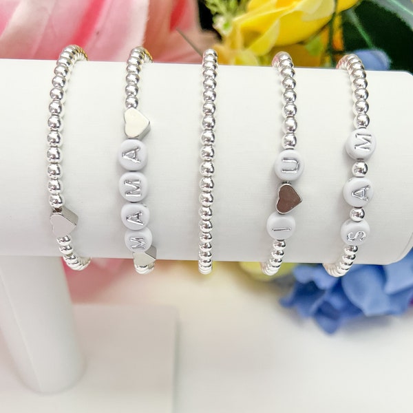 4mm Silver Beaded Bracelet, Name Bracelet, Silver Beaded Bracelet, Long Lasting Tarnish Resistant Silver Bracelet, Personalized Bracelet